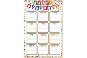 FaCraft Birthday Chart for Classroom - Confetti Birthday Poster Reusable Birthday Calendar Laminated Classroom Birthday Chart Classroom Bulletin Board Decorations Back to School Supplies