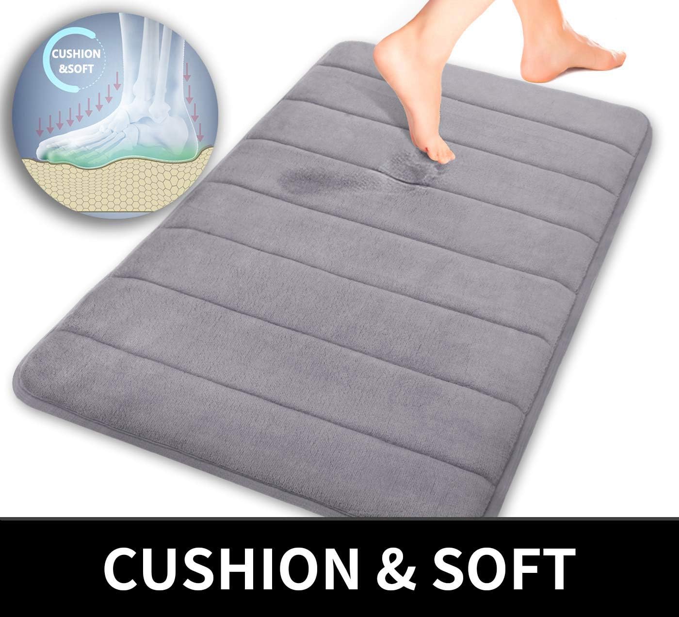 Yimobra Memory Foam Bath Mat Large Size 31.5 by 19.8 Inches, Soft and Comfortable, Super Water Absorption, Non-Slip, Thick, Machine Wash, Easier to Dry for Bathroom Floor Rug, Gray: Home & Kitchen