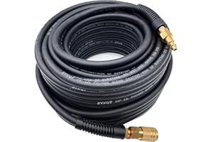 SYXQT Hybrid Air Hose 1/4-Inch x 100FT，Air Compressor Hose 300 PSI Heavy Duty, Lightweight, Kink Resistant, All-Weather Flexibility with 1/4-Inch Industrial Air Fittings and Bend Restrictors,Black