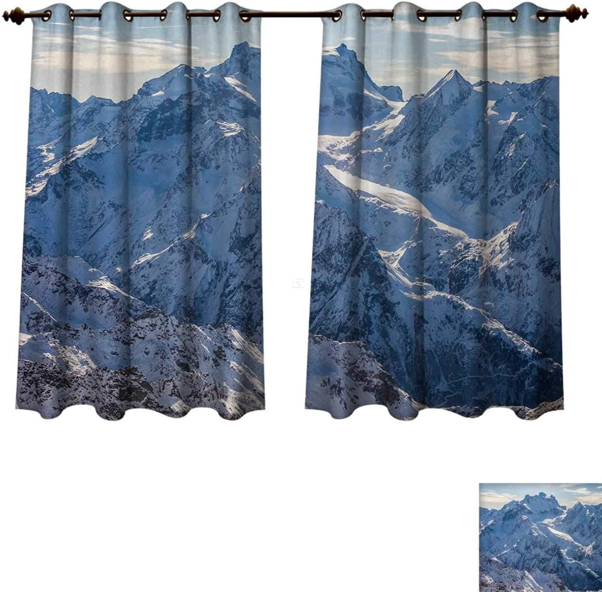 Anzhouqux Mountain Blackout Curtains Panels for Bedroom Snowy Mountain Scene Under The Sky
