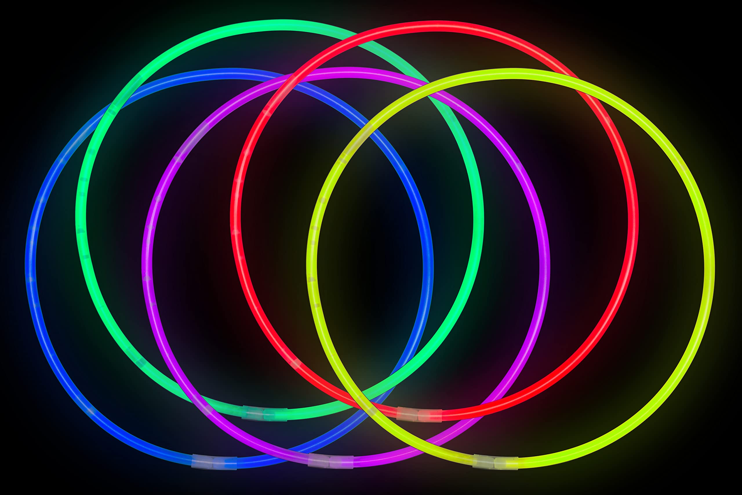 Crown Display Glow Sticks Party Package Includes 100 X 22 Glow in The Dark Necklaces & 100 X 8 Light Up Bracelets Comes in A Variety of Colors & Added Bonus Connectors