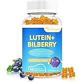 20mg Lutein & Zeaxanthin Gummies with Bilberry, Astaxanthin, Omega 3, Vitamin C, E - Sugar Free Eye Health Supplement for Adults & Kids - Dry Eye Relief, Vision Clarity, Macular Support