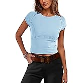 SENSERISE Womens Crop Tops Tight T Shirts Cap Sleeve Basic Tees Slim Fit Baby Tees Y2k Clothes Fall Outfits