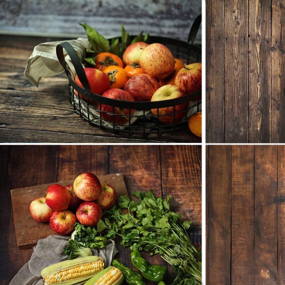 Selens 56x89cm 2 in 1 Food Photography Backdrop Background Rustic Wood Texture Paper Photo Studio for Flat Lay Product Props Jewelry Cosmetics YouTube Video Shooting Vlog, Double Sided Pattern