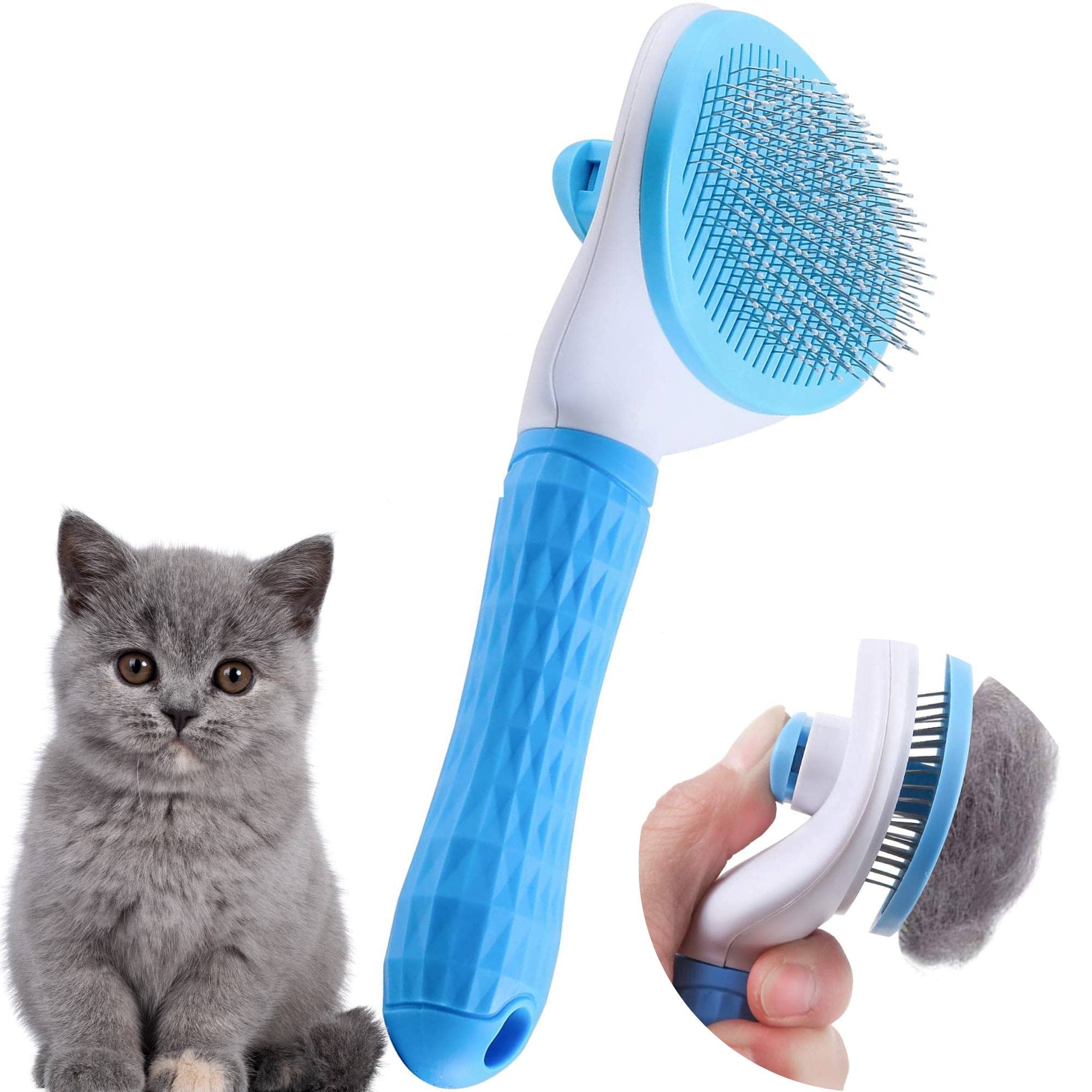 MUX TRADERS Cat Grooming Brush Shedding - For short Haired Cats, Brushes Long Hair Brush, Fur Comb Puppy Massage Removes Mats, Tangles and Loose Fur, blue, 161.0 grams, 1.0 count