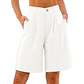 luvamia Bermuda Shorts for Women High Waisted Linen Dressy Casual Pleated Wide Leg Summer Shorts with Elastic Waist