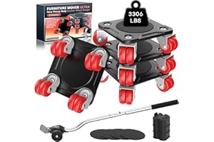 QHNB Heavy Duty Furniture Movers with 8 Wheels – Double-Wheel Design Carbon Steel Panel Furniture Dolly Set with Lifter, 360°