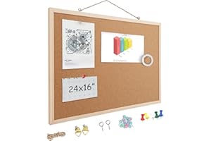 TOOCUST 16” x 24” Cork Boards for Walls with Wooden Frame 1pack, Double Sided Office Board for Wall Organizer, Bulletins Board Decorative Hanging Pin Board for School, Home & Office, Notice Board Memo Board
