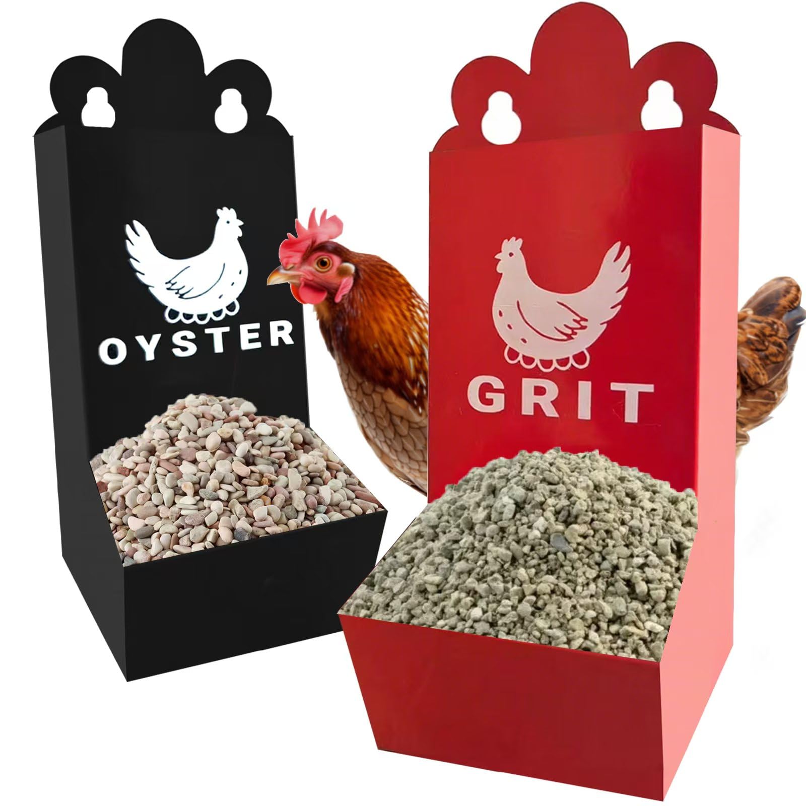 Photo 1 of Chicken Oyster Shell Feeder and Grit Feeder Metal Chicken Feeder Chicken coop Accessories Automatic Chicken Feeder (Black & Red)