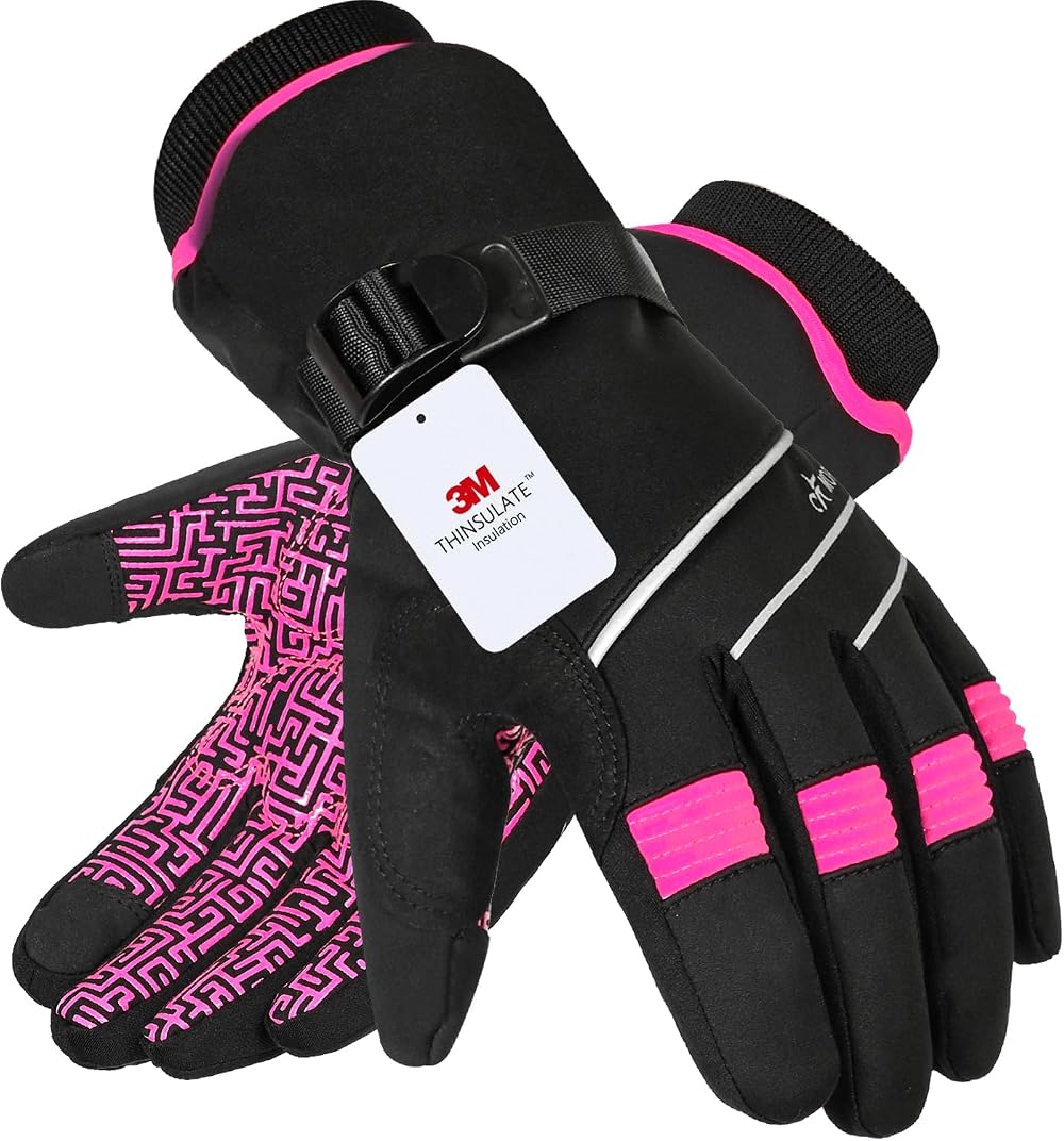 MOREOK Waterproof Windproof Winter Gloves -30F 3M Thinsulate Touchscreen Pink XS