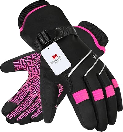 MOREOK Waterproof Windproof Winter Gloves -30F 3M Thinsulate Touchscreen Pink XS