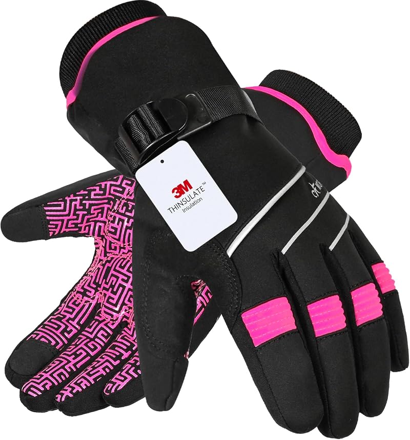 MOREOK Waterproof Windproof Winter Gloves -30F 3M Thinsulate Touchscreen Pink XS