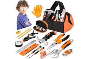 BASYTODIO 27-Piece Orange Kids Tool Set with Tool Storage Bag, Real Hand Tool Kit for Boys & Girls, Children Learning Tools for DIY Building, Woodworking and Construction, 6+ Years Old Birthday
