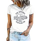 SweatyRocks Women's Letter Print Summer Tops Short Sleeve Crew Neck Vintage Casual T Shirts