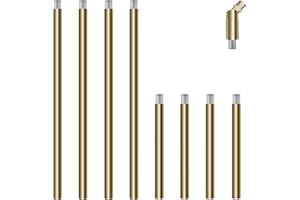 MAYOMAJO 8 Pieces M10 Threaded Extension Poles Lighting Fixture Downrods Stems & 180 Degrees Sloped Ceiling Adapter Kits for Pendant Light, Island Lighting, Chandeliers (Brass)