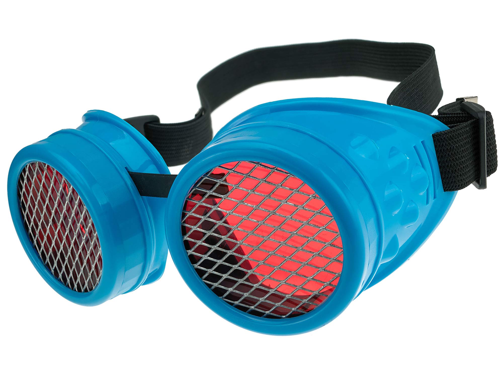 Welding Cyber Goggles Steampunk Goth Cosplay Sunglasses 50s Round Glasses Party Fancy Dress MFAZ Morefaz Ltd (Blue Grid) โ image 1
