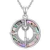 SIMONLY Abalone Shell Compass Necklace for Women 925 Sterling Silver Key/Mountain/Tree of Life Necklace Compass Pendant Natural Jewelry Gift