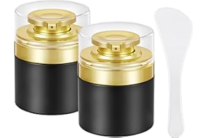 PARAKE Airless Pump Jars, 2-Pack 1.7 Oz Empty Moisturizer Pump Dispensers, Refillable LeakProof Vacuum Cosmetic Containers, Travel Airless Pump Bottles for Cream Lotion Skincare Toiletries (Black)