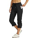 Willit Women's Quick-Dry Capris Travel Pants Lightweight Striped Woven Hiking Workout Casual Pants with Pockets