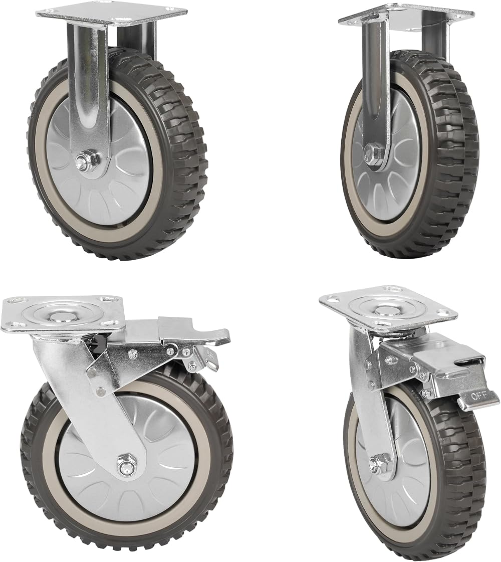 Lesolar 4x 8" Heavy Duty Castors 200mm Rubber Swivel Wheel 1400kg Load 2 Fixed