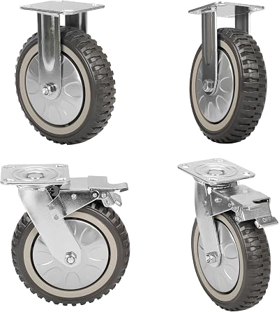 Lesolar 4x 8" Heavy Duty Castors 200mm Rubber Swivel Wheel 1400kg Load 2 Fixed