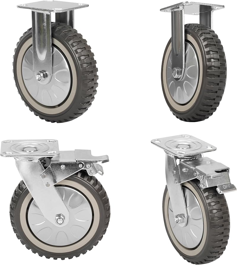 Lesolar 4x 8" Heavy Duty Castors 200mm Rubber Swivel Wheel 1400kg Load 2 Fixed