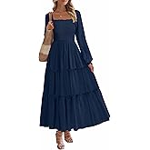 PRETTYGARDEN Spring Dresses for Women 2026 Casual Long Sleeve Smocked Ruffle Flowy Elegant Wedding Guest Maxi Dress Pockets