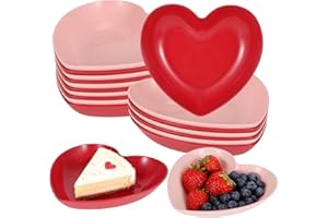 16 Pcs Valentine's Day Heart Shaped Bowls 8.66 Inch Heart Shaped Wheat Straw Small Snack Dessert Dishes Salad Plates for Vale