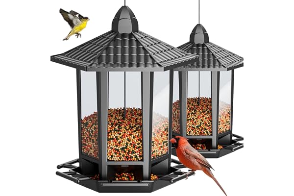 Birdream 2 Pack Bird Feeders for Outdoors, Retro Pagoda Design Fun Installation Bird Seed, Attracting Wild Birds Chickadees G