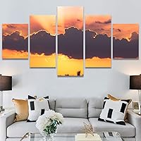 SIGNWIN 5 Panel Canvas Wall Art Sunset in The Mountains for Home Decorations Ready to Hang - 60