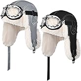ShinyMatch 2 Sets Pilot Hat and Goggles Pilot Cap Helmet with Earflaps Vintage Flight Costume Accessories for Men Women