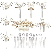inSowni 26 Pack Gold Wedding Bridal Hair Side Combs+U Shaped Hair Pins Clips Barrettes Leaf Flower Rhinestone Pearl Hair Pieces Updo Accessories Jewelry Headpieces for Women Girls Brides Bridesmaids