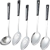 5-Piece Stainless Steel Serving Spoon Set | Large Serving Spoons with Ladle &amp; Slotted Spoon, Metal Serving Spoons for Buffet, Soup, Rice, Commercial &amp; Home Kitchen