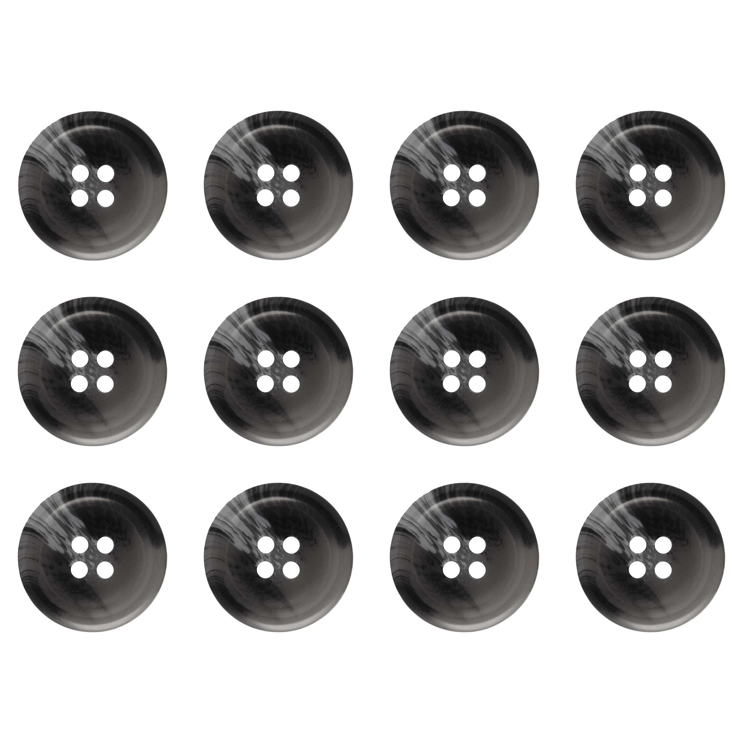 Pack of 12 Grey 20mm Round Faux Horn Sew On Plastic Buttons for Coats Jackets Cardigans Flat 4 Holes 32L