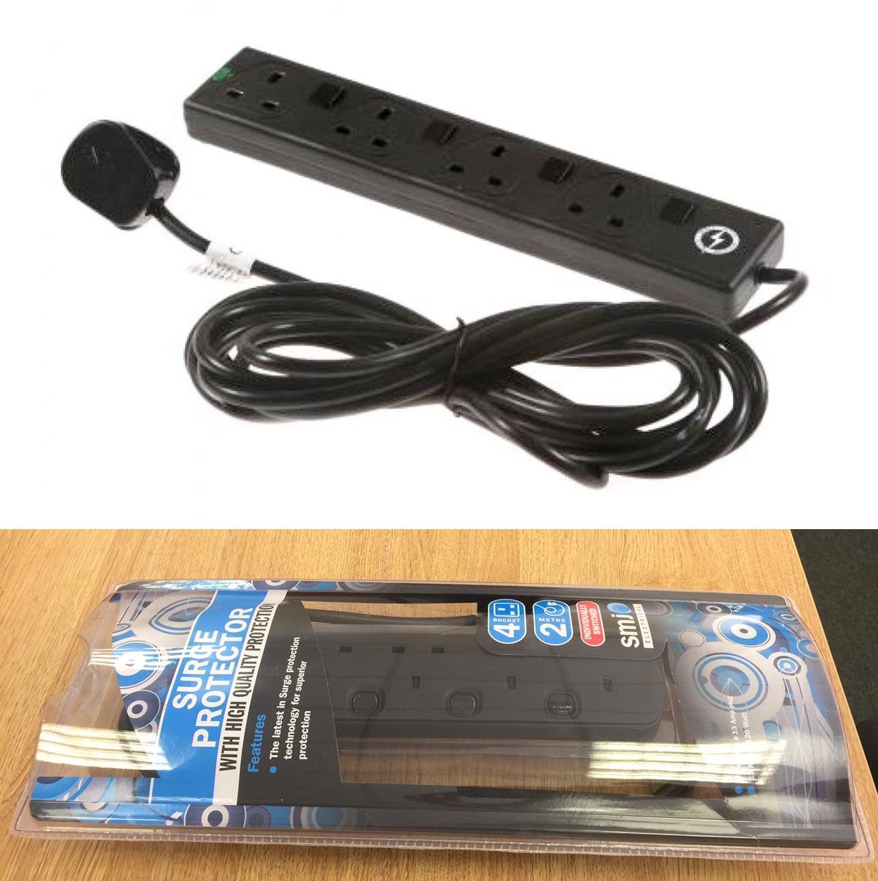 SMJ Electrical S4WI2C Extension Lead, 3120 W, Black, 2 metre