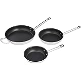 AmazonCommercial 3-Piece Non-Stick Stainless Steel Aluminum-Clad with Non-Stick Coating Fry Pan Set with 8", 9 1/2", and 12" 