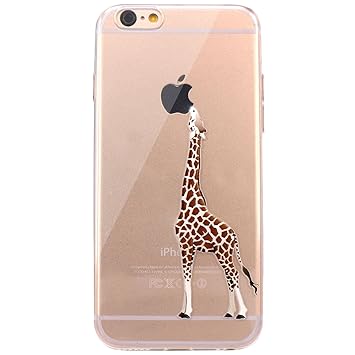 iPhone 6 Case, JIAXIUFEN TPU Silicone Gel Soft Clear Case Cover for Apple Iphone 6 6S 4.7 inch - Giraffe Eating