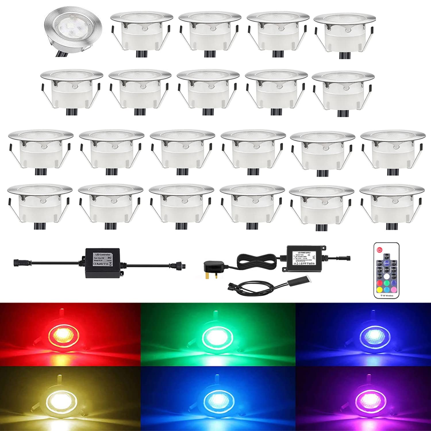 CISLAN Waterproof Plinth Deck Lights Multi-Color - 22 Pack RGB IP67 Waterproof Indoor/Outdoor Decor Light with Remote & Sensor — image 1