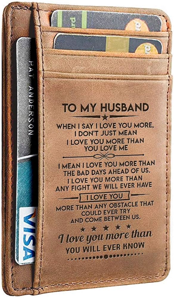 To My Husband Card Wallet CB180, Brown, MiniMen's Gift Leather Card Holder Wallet