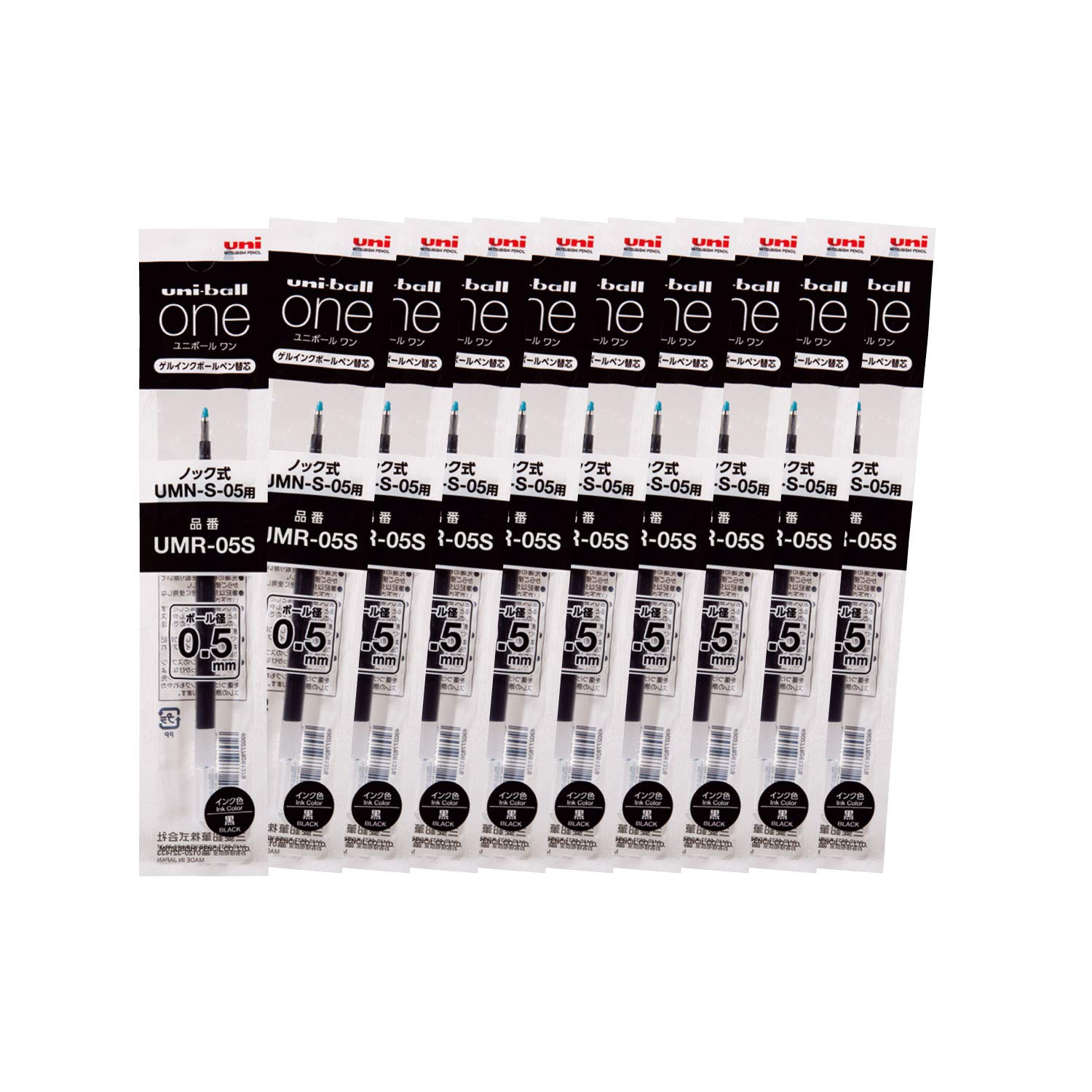 Uni Gel Pen Refills • 0.5 mm • Black • Set of 10 [UMR-05S]