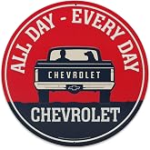 Chevrolet All Day Every Day Round Embossed Metal Sign | Chevy Truck Wall Art for Garage, Shop, or Man Cave
