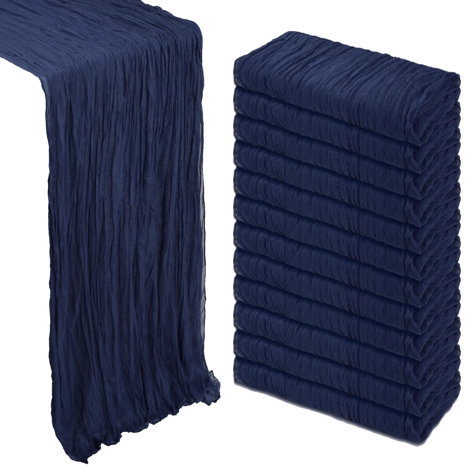 Photo 1 of 12 Pack Navy Blue Cheesecloth Table Runner 10Ft Gauze Cheese Cloth Table Runner 35x120 Inch Boho Sheer Rustic Fabric for Party Decor Baby Shower Wedding Centerpiece Home Table Decorations