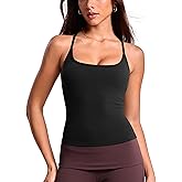 INGIA Womens Low Scoop Neck Racerback Tank Top Workout Yoga Pilates Camisole Built-in Bra Fitted Sleeveless Shirt