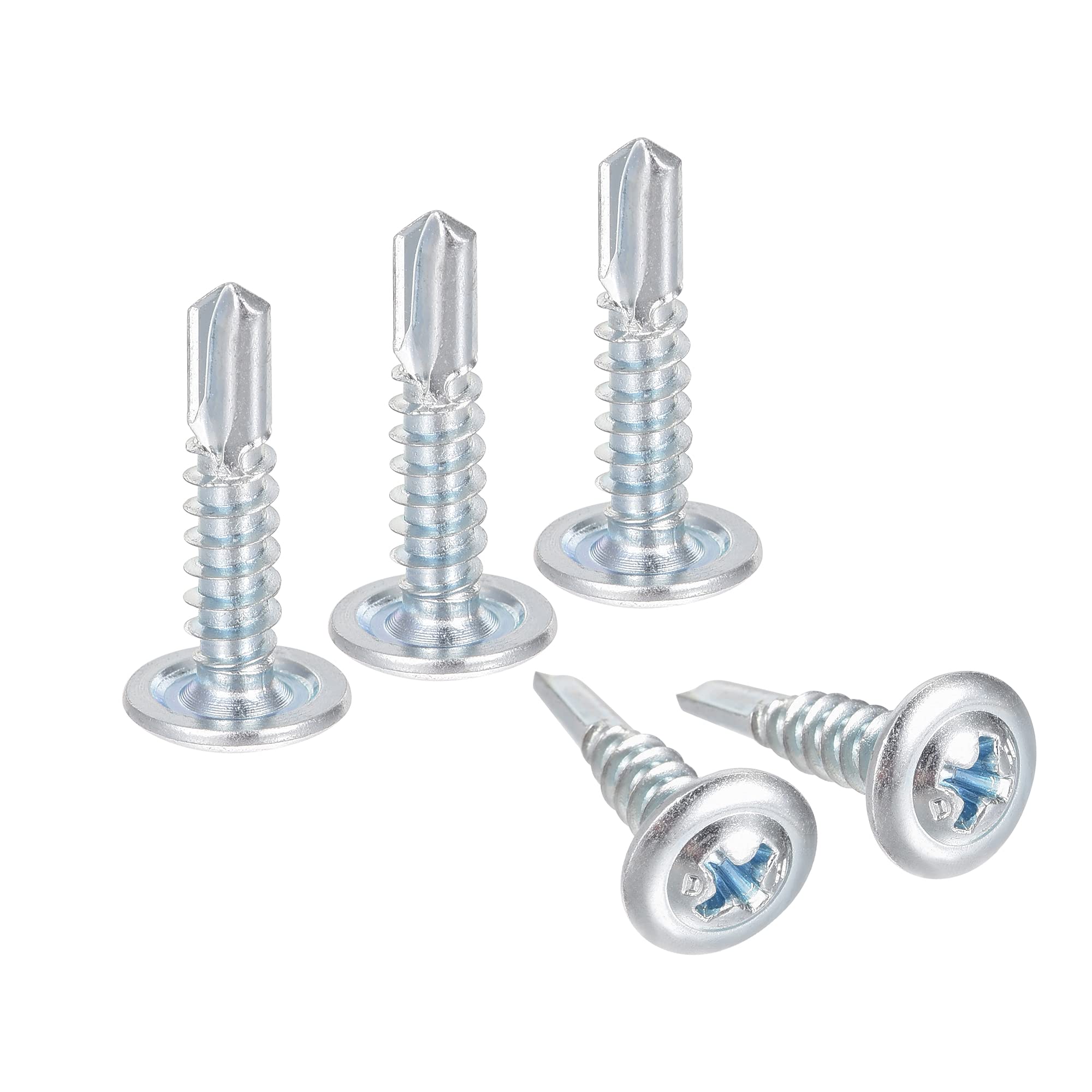 sourcing map Phillips Head Self Tapping Screws, #10 x 3/4" Carbon Steel Self Drilling Sheet Metal Screw Silver Tone 100pcs