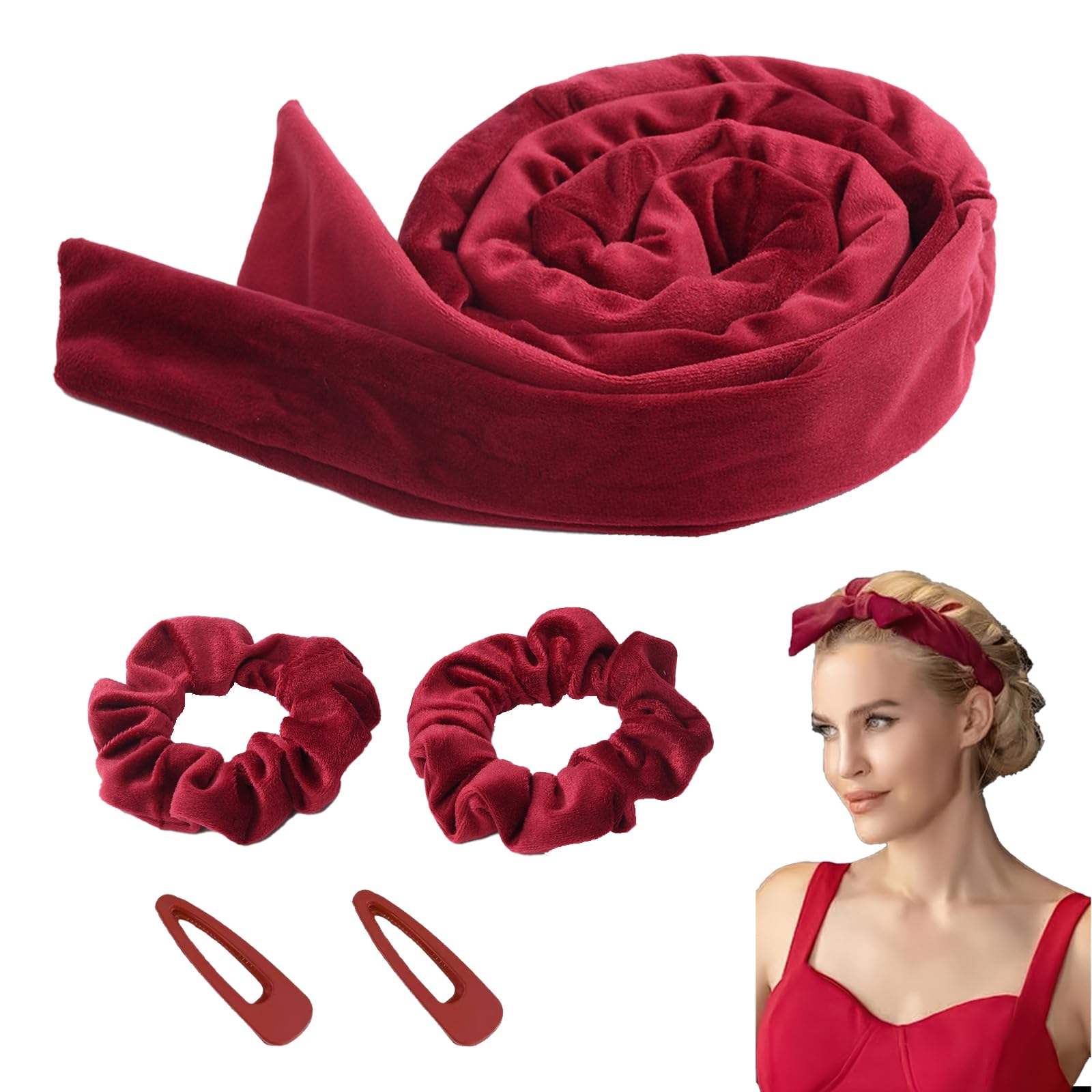 KASESSS Heatless Curlers, Silk Heatless Curlers Headband for Sleeping Overnight, Heatless Curls, Hair Curlers No Heat for All Hair Types, Soft Velour Heatless Hair Curler, Heatless Curler, Red