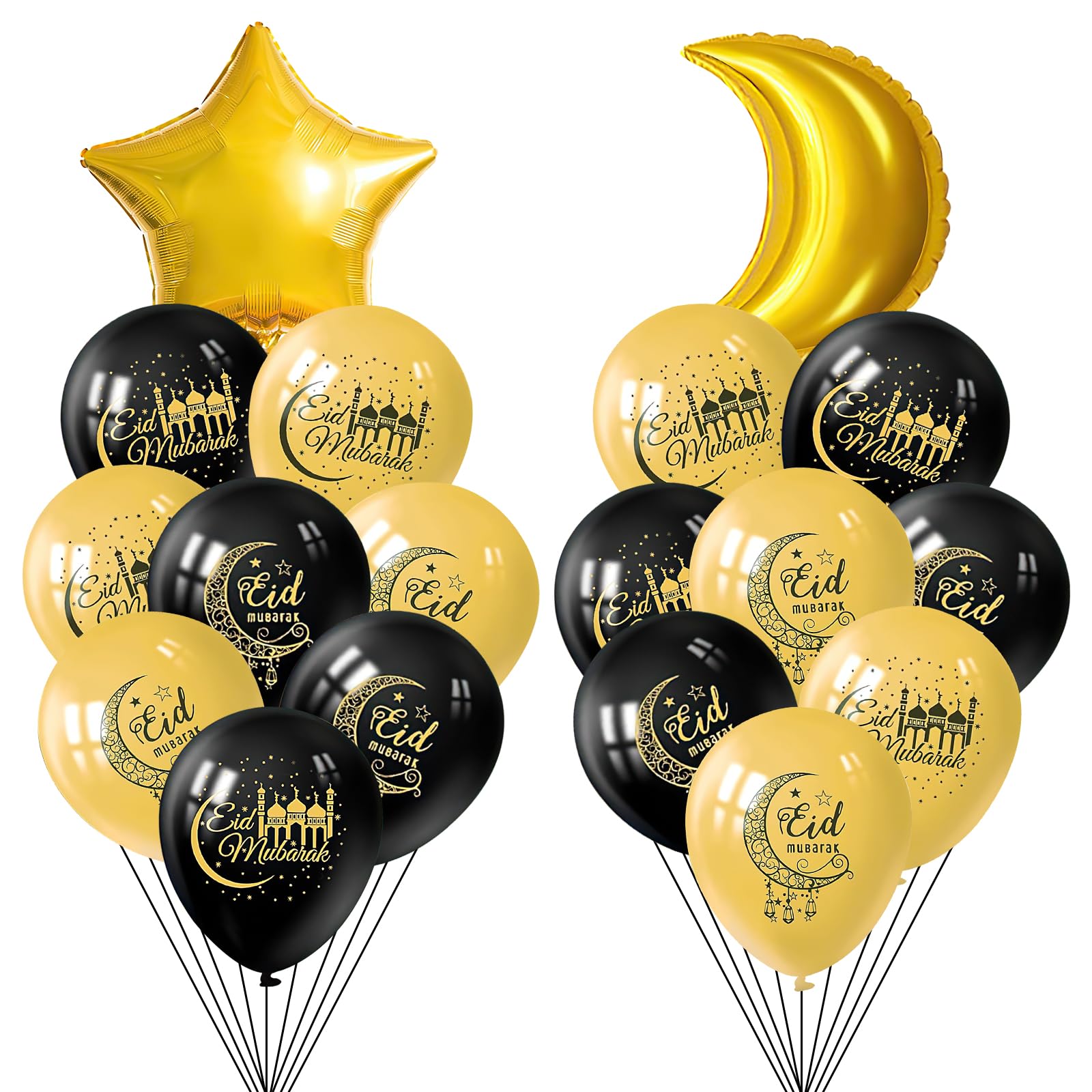15 Pcs Eid Mubarak Balloons, Large Eid Mubarak Balloons for Home, Black and Gold Eid Mubaraks Latex Balloon, Ramadan Mubaraks Decorations, for Muslim Ramadan Party Decorations Home Holiday Decor
