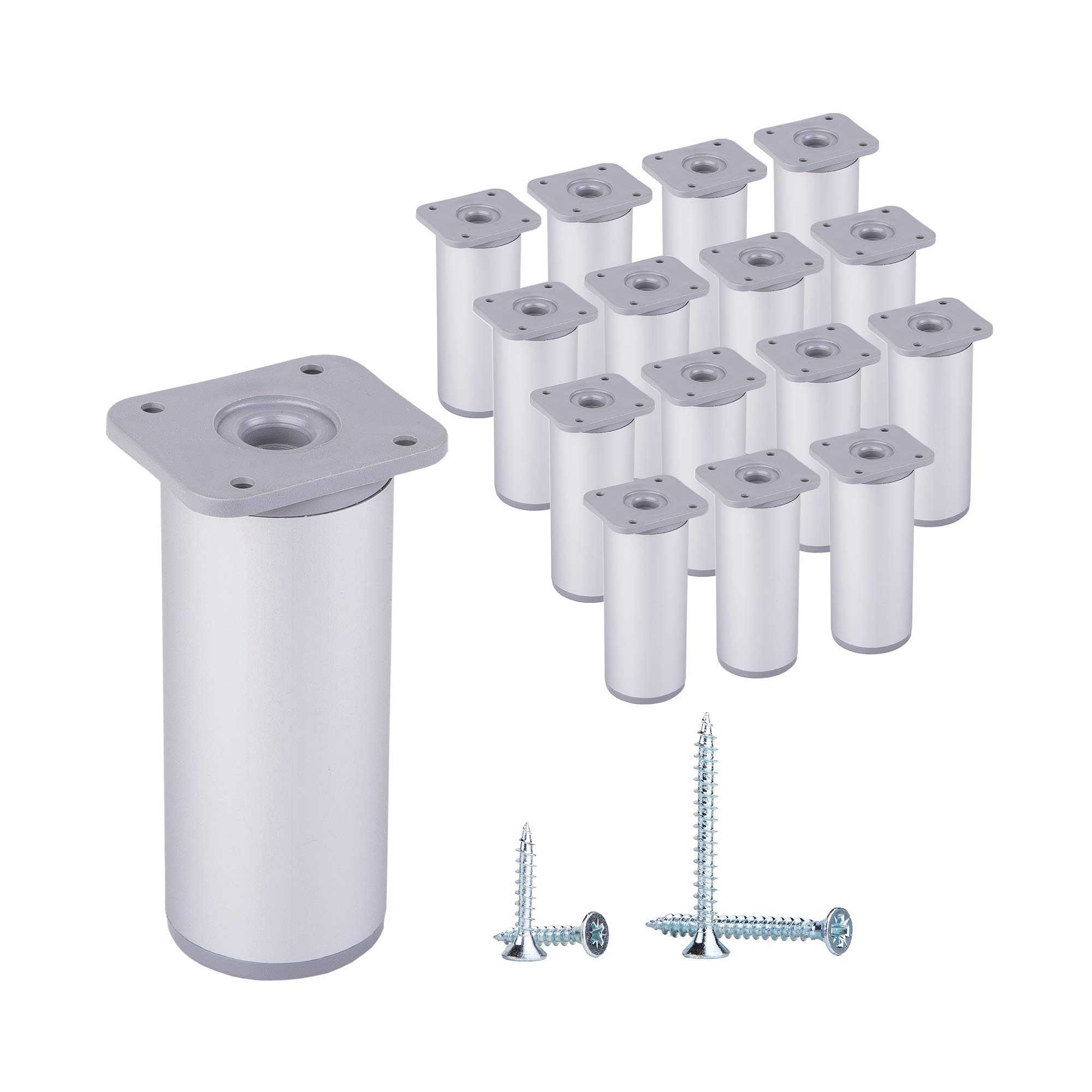 (Pack of 16 pcs) Height Adjustable Furniture Legs Round, Materials: Plastic, Aluminium. Screws Included (16, 10 cm Height)