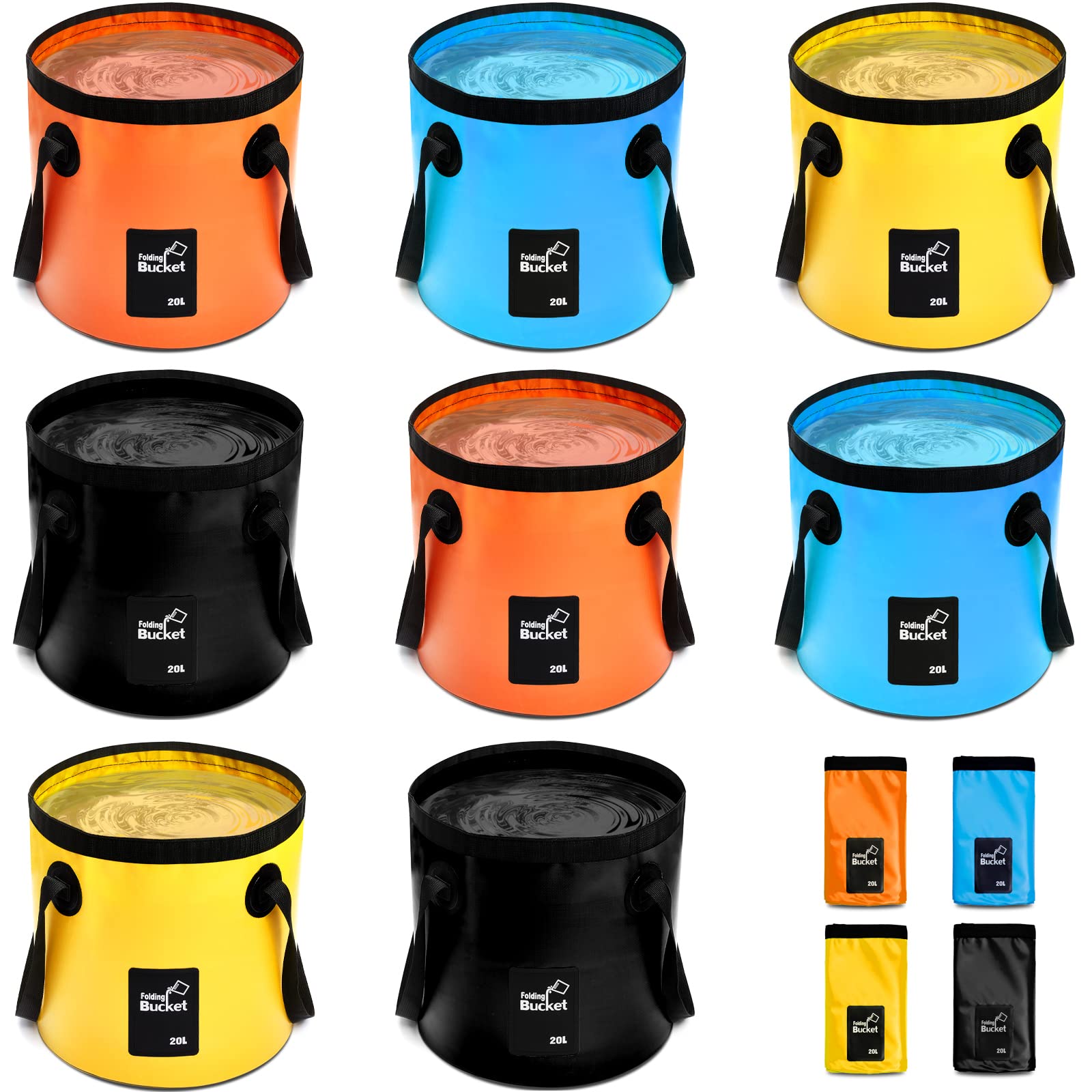 Photo 1 of Tessco 8 Pcs Collapsible Bucket with Handle Collapsible Sink Camping 5 Gallon Folding Bucket Portable Wash Basin 20 l Camp Water Container for Outdoor Fishing Hiking Traveling Gardening Car Washing