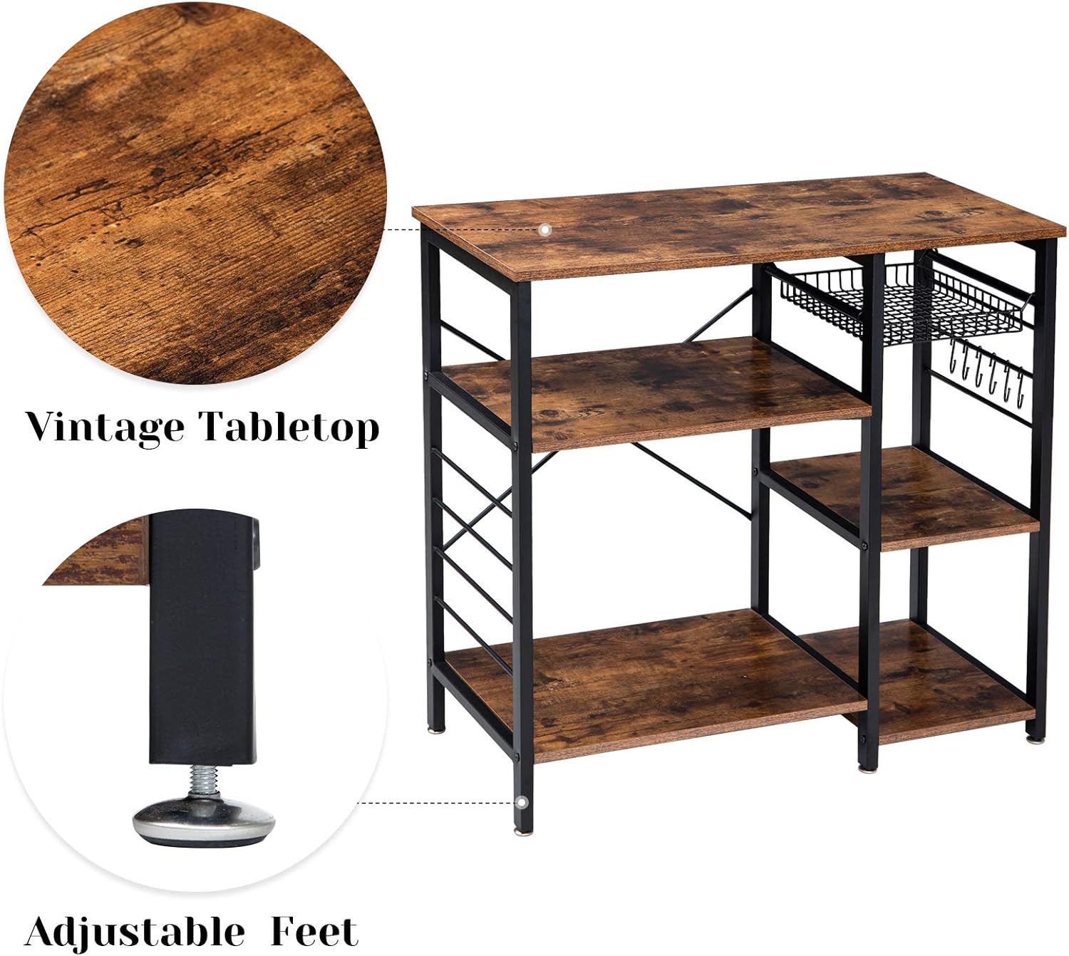 IBUYKE Industrial Kitchen Baker’s Rack, Coffee Bar, Utility Storage Shelf, Microwave Oven Stand, 4-Tier+3-Tier Table for Spice Rack, Simple Assembly TMJ021H - Standing Baker's Racks