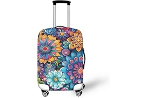 Bigcardesigns Travel Luggage Cover Boho Lotus Print Suitcase Protector Fit 18-21 Inch Women Girls Travel Washable Baggage Covers Elastic Luggage Protector